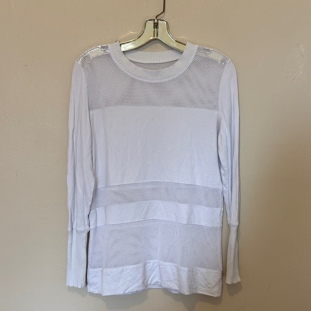 ALO Yoga White Long Sleeve Mesh Top